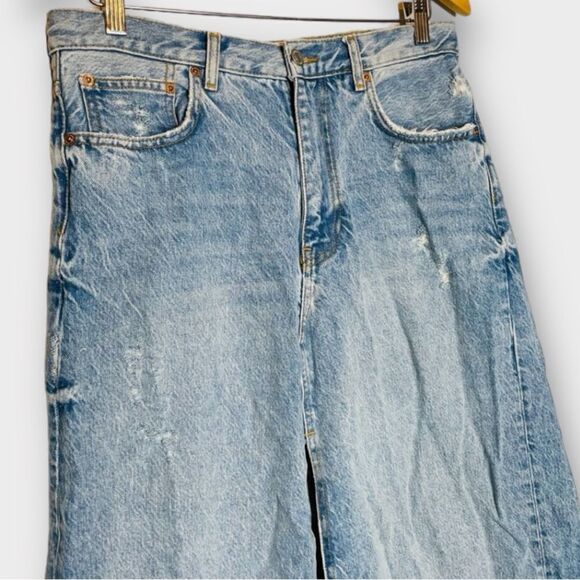 Zara Jean Denim Maxi Skirt Y2K High Waist Distressed Raw Hem Front Slit Skirt - Picture 9 of 11